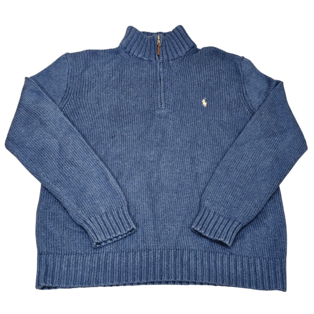 Polo Ralph Lauren Mens L Blue 100% Cotton Quarter Zip Sweater Pony Pullover